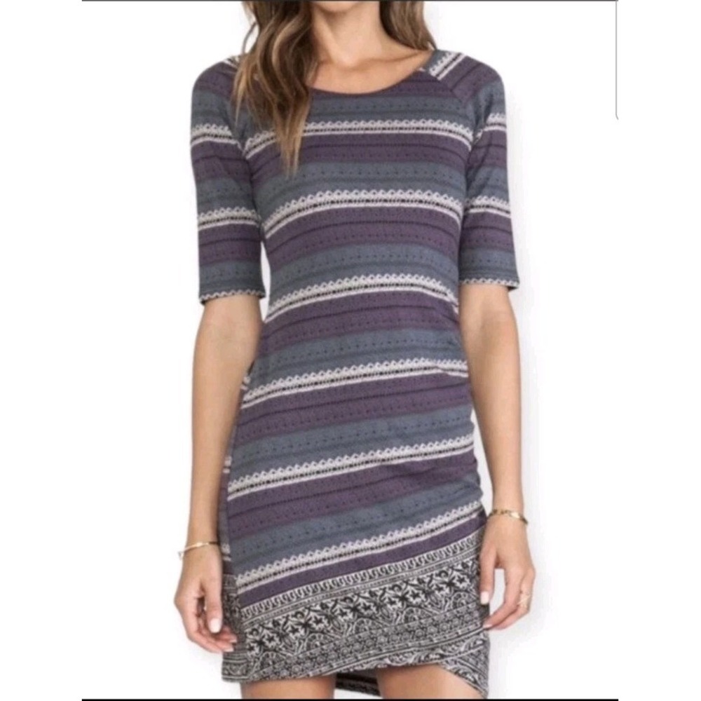 Free People Mini Bodycon Asymmetric Stripe Dress Knit Blue Stone S/P